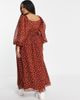 ASOS Curve ASOS DESIGN Curve textured shirred wrap maxi dress in brown spot-Multi - 3