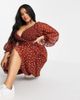 ASOS Curve ASOS DESIGN Curve textured shirred wrap maxi dress in brown spot-Multi - 4