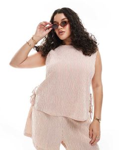 ASOS Curve ASOS DESIGN Curve textured tie side shell top in rose stripe - part of a set-pink