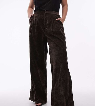 ASOS Curve ASOS DESIGN Curve textured velvet tailored wide leg pants in chocolate-Brown