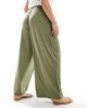 ASOS Curve ASOS DESIGN Curve tie belt wide leg pants in khaki-Green - 2