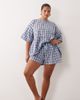 ASOS Curve ASOS DESIGN Curve tie waist pocket detail shorts in blue plaid-Multi - 1