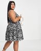 ASOS Curve ASOS DESIGN Curve tiered sundress with button waist detail in black and cream abstract print-Multi - 3