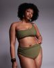 ASOS Curve ASOS DESIGN Curve Tina Twisted paper touch high waist high leg twist front bikini bottoms in khaki green - 1