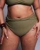 ASOS Curve ASOS DESIGN Curve Tina Twisted paper touch high waist high leg twist front bikini bottoms in khaki green - 3