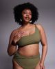 ASOS Curve ASOS DESIGN Curve Tina Twisted paper touch one shoulder bikini crop top in khaki green - 1