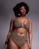 ASOS Curve ASOS DESIGN Curve Tori terrycloth bikini shorts in caramel stripes-Brown - 1