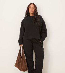ASOS Curve ASOS DESIGN Curve ultimate cuffed brushback sweatpants in black