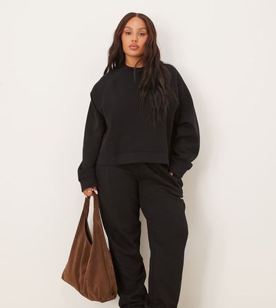 ASOS Curve ASOS DESIGN Curve ultimate cuffed brushback sweatpants in black