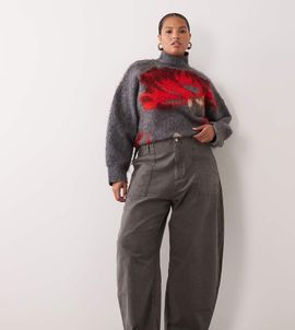 ASOS Curve ASOS DESIGN Curve utility cargo horn pants in washed gray
