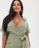 ASOS Curve ASOS DESIGN Curve utility collared wrap midi dress with belt-Green - 3
