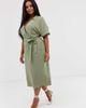 ASOS Curve ASOS DESIGN Curve utility collared wrap midi dress with belt-Green - 4