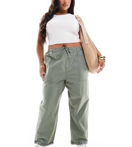 ASOS Curve ASOS DESIGN Curve utility pants in washed khaki-Green