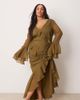 ASOS Curve ASOS DESIGN Curve v neck long sleeve ruffle maxi dress with cut out back in green - 1