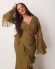 ASOS Curve ASOS DESIGN Curve v neck long sleeve ruffle maxi dress with cut out back in green - 2