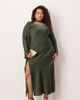 ASOS Curve ASOS DESIGN Curve v neck scarf detail long sleeve maxi dress in dark green-No color - 1