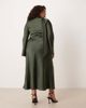 ASOS Curve ASOS DESIGN Curve v neck scarf detail long sleeve maxi dress in dark green-No color - 2