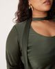 ASOS Curve ASOS DESIGN Curve v neck scarf detail long sleeve maxi dress in dark green-No color - 3