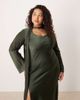 ASOS Curve ASOS DESIGN Curve v neck scarf detail long sleeve maxi dress in dark green-No color - 4
