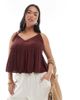 ASOS Curve ASOS DESIGN Curve v neck shirred cami top in chocolate-Brown - 1