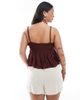 ASOS Curve ASOS DESIGN Curve v neck shirred cami top in chocolate-Brown - 4