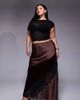 ASOS Curve ASOS DESIGN Curve velvet and lace mix satin maxi skirt in chocolate-Brown - 1