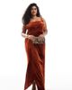 ASOS Curve ASOS DESIGN Curve velvet square neck maxi dress with drape skirt in rust-Red - 1