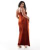 ASOS Curve ASOS DESIGN Curve velvet square neck maxi dress with drape skirt in rust-Red - 2