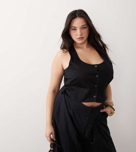 ASOS Curve ASOS DESIGN Curve vest jumpsuit in black