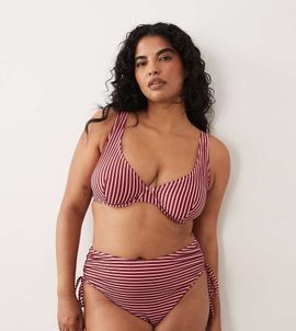 ASOS Curve ASOS DESIGN Curve Violet high waist bikini bottoms in burgundy and pink-Multi