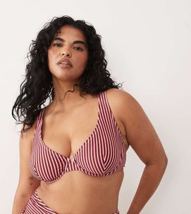 ASOS Curve ASOS DESIGN Curve Violet Marina del Rey underwire bikini top in burgundy and pink stripe-Multi