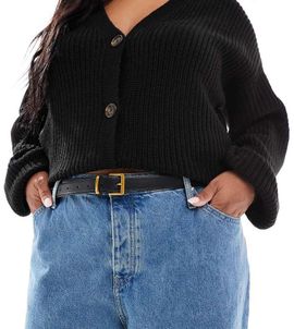 ASOS Curve ASOS DESIGN Curve waist and hip belt with square buckle in black