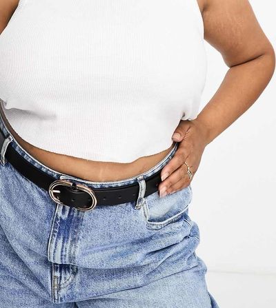 ASOS Curve ASOS DESIGN Curve waist and hip jeans belt in black