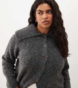 ASOS Curve ASOS DESIGN Curve waisted collared cardigan in charcoal-Gray
