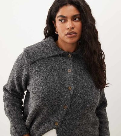 ASOS Curve ASOS DESIGN Curve waisted collared cardigan in charcoal-Gray