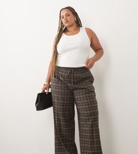 ASOS Curve ASOS DESIGN Curve washed pants in brown plaid-Multi