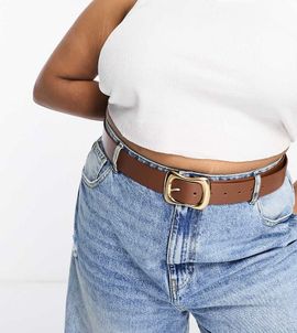 ASOS Curve ASOS DESIGN CURVE wavy buckle waist and hip jeans belt in tan-Brown