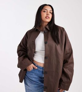 ASOS Curve ASOS DESIGN Curve waxed Harrington jacket in chocolate-Brown