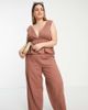 ASOS Curve ASOS DESIGN Curve wide leg beach pants in brown seersucker - part of a set - 1
