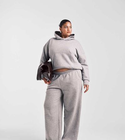 ASOS Curve ASOS DESIGN Curve wide leg brushback sweatpants in gray heather
