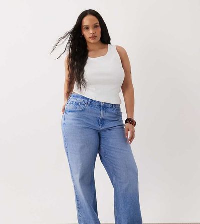ASOS Curve ASOS DESIGN Curve wide leg dad jeans in bright blue