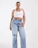 ASOS Curve ASOS DESIGN Curve wide leg dad jeans in light wash with knee rips-Blue - 1