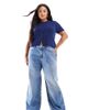 ASOS Curve ASOS DESIGN Curve wide leg dad jeans in mid blue - 1