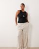 ASOS Curve ASOS DESIGN Curve wide leg pants with pleat detail in linen blend in natural squiggle-Neutral - 1