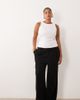 ASOS Curve ASOS DESIGN Curve wide leg pants with pleat detail in linen look in black - 1