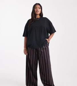 ASOS Curve ASOS DESIGN Curve wide leg pull-on pants in stripe-Multi