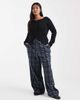 ASOS Curve ASOS DESIGN Curve wide leg tie waist pants in brushed navy plaid - 1