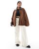 ASOS Curve ASOS DESIGN Curve wool blend heritage leather look collar bomber jacket in chocolate-Brown - 2