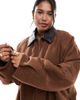 ASOS Curve ASOS DESIGN Curve wool blend heritage leather look collar bomber jacket in chocolate-Brown - 3