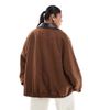 ASOS Curve ASOS DESIGN Curve wool blend heritage leather look collar bomber jacket in chocolate-Brown - 4